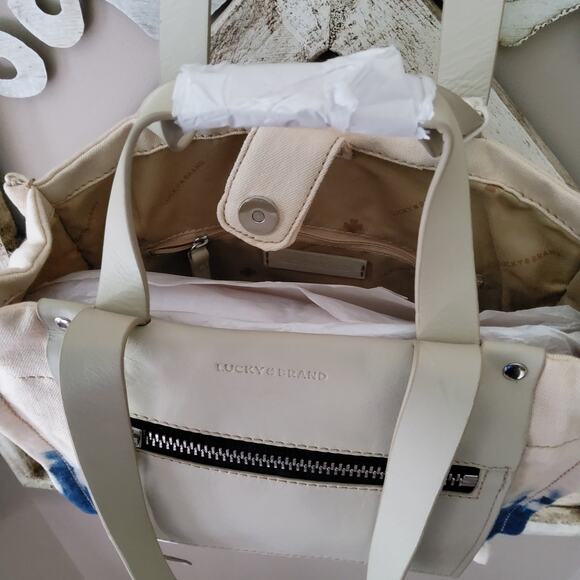 Lucky Brand Soue Top Handle Shoulder Strap Twill Canvas Tote Bag in Blue Tie Dye - Picture 9 of 11